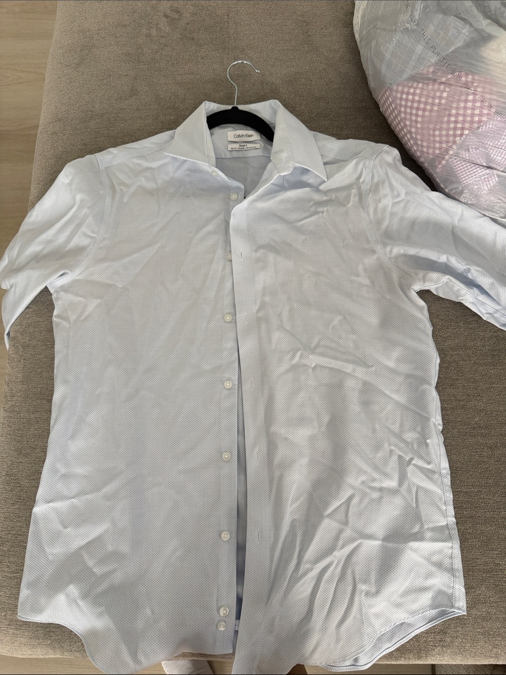 Calvin Klein Light Blue Micro-Pattern Men's Dress Shirt